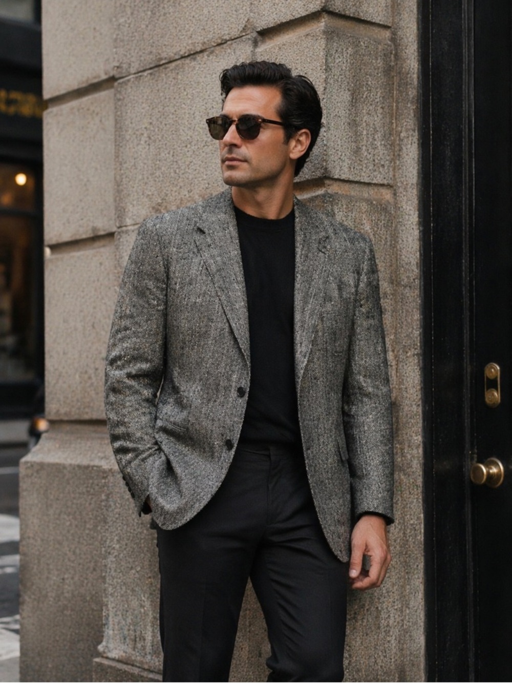 LANDS’ END Vintage Deadstock Men’s Black White Silk Blazer Sports Coat 40R NEW